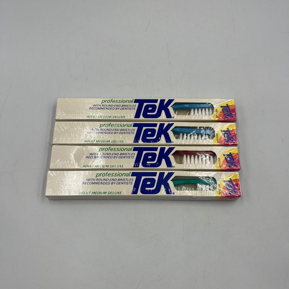 Tek Toothbrush Multi Adult OS 1985 Vintage Professional Medium 4 Pack NEW